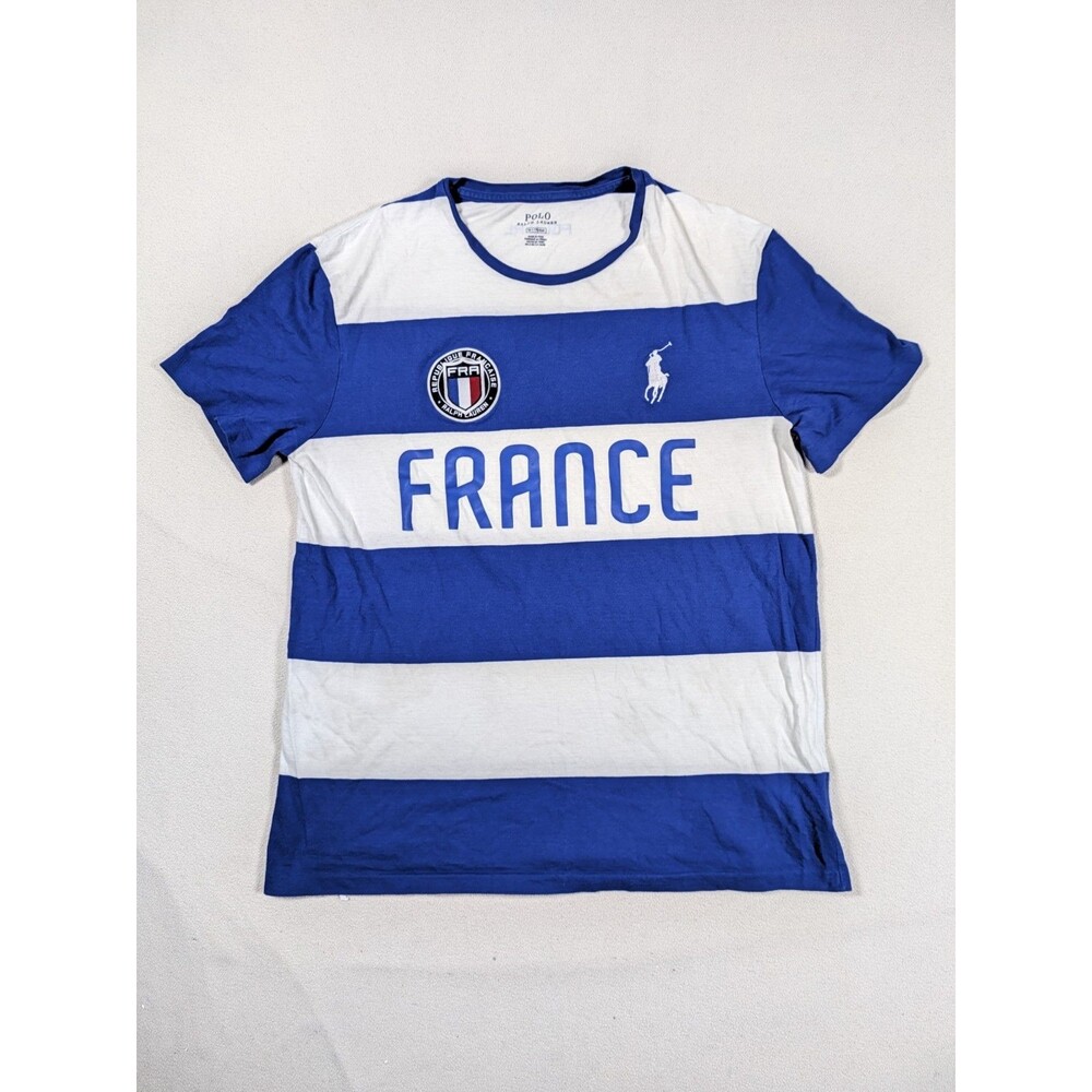 Polo Ralph Lauren France Blue/White Striped T-Shirt Big Pony Logo Men's Medium